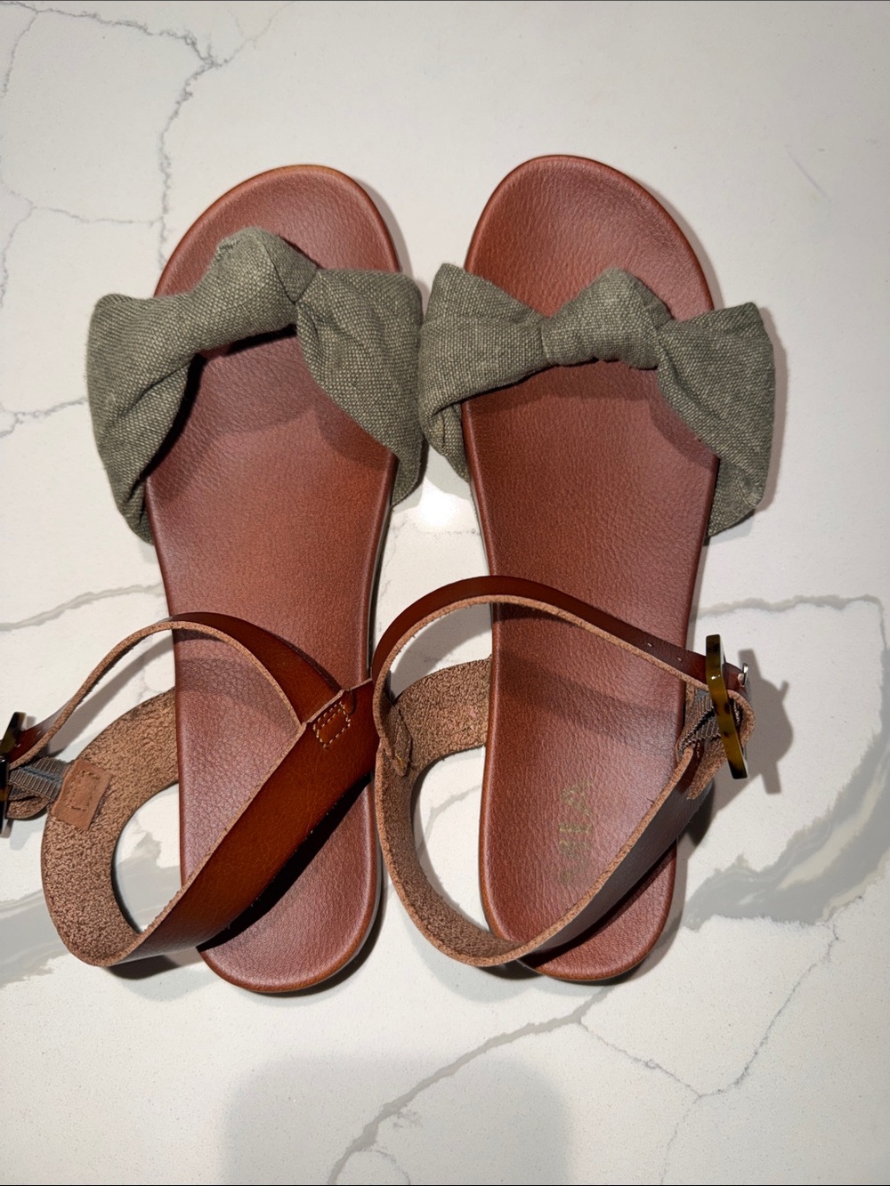 MIA Olive Knot Strap Brown Slide Sandals